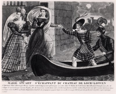 Mary Stuart (1542-87) på flugt fra Loch Leven Castle af French School