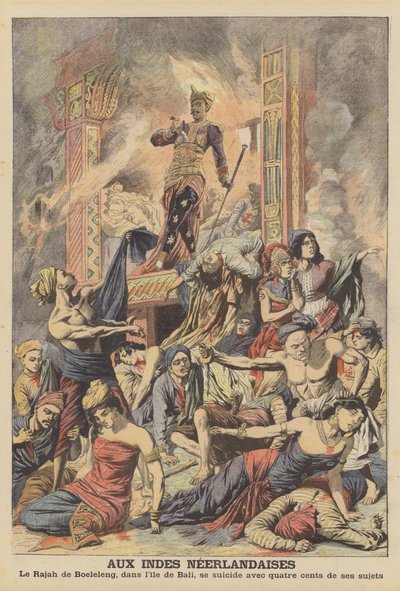 Masseselvmord i Hollandsk Ostindien (farve litho) af French School