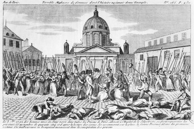 Massakren på kvinderne ved Hopital La Salpetriere, 3. september 1792 af French School