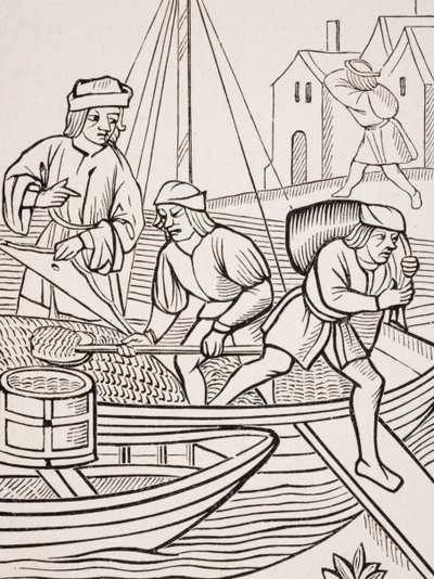 Måling af salt, efter et træsnit i "Ordonnances de la Prevoste des Marchands de Paris", 1500, fra "Le Moyen Age et La Renaissance" af Paul Lacroix (1806-84) udgivet i 1847 af French School