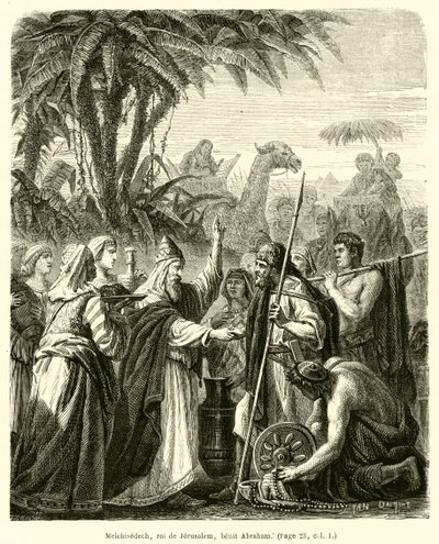 Melchisedech, roi af Jerusalem, benit Abraham (gravering) af French School