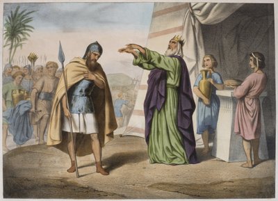 Melkisedek velsigner Abraham, illustration fra en katekismus LHistoire Sainte, udgivet af Charles Delagrave, Paris af French School
