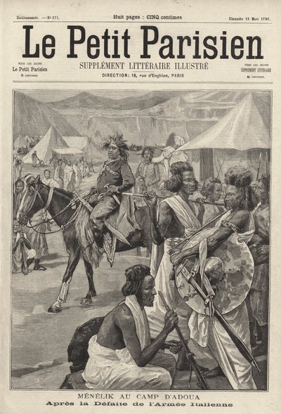 Menelik II, kejser af Etiopien, i lejren Adwa efter den italienske hærs nederlag i den første italiensk-etiopiske krig af French School