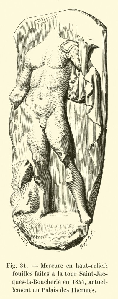 Kviksølv i høj relief; udgravninger foretaget ved Saint-Jacques-la-Boucherie-tårnet i 1854, i øjeblikket ved Palais des Thermes af French School