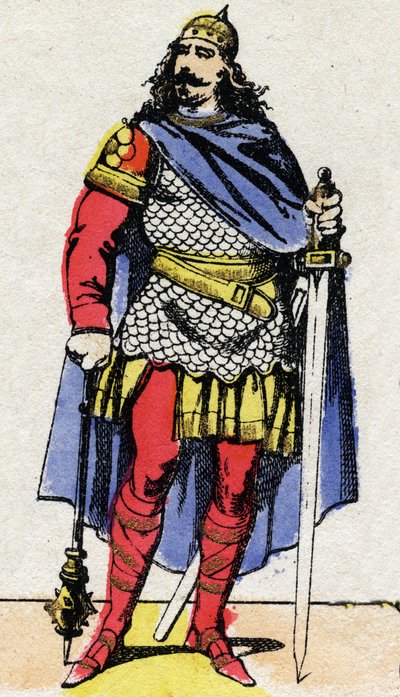 Merovingerdynasti: Portræt af Charles Martel (v. 688-741) borgmester i paladset fra 737 til 741. Epinal billeddannelse fra slutningen af det 19. århundrede. Privat samling. af French School