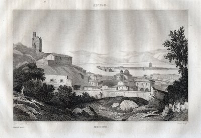 Messina - Messina - Sicilien - Sicilien - Sicilien - Indgravering fra "" Italy Picturesque" - Historisk og beskrivende maleri af Italien" af M. de Norvins, Ch. Nodier 1834-1836. af French School