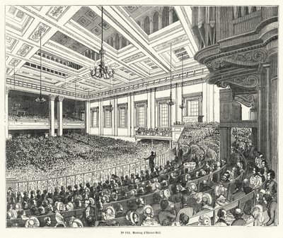 Møde i Anti-Corn Law League i Exeter Hall, London af French School