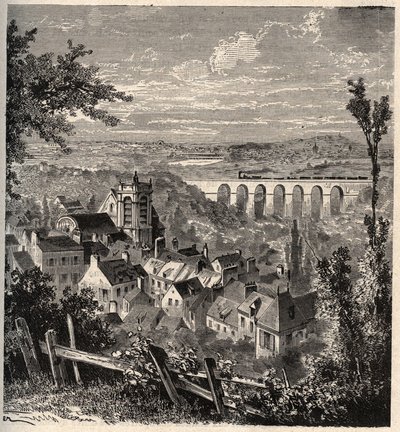 Meudon - departement Hauts-de-Seine - gravering i "" PATRIE"" - BESKRIVELSE PECTURESSE DE LA FRANCE EN 6 BIND AF LUCIEN HUARD - slutningen af ​​1800-tallet af French School