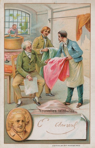 Michel Eugene Chevreul, fransk kemiker (1786-1889), inspicerer nogle nye farvestoffer af French School