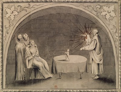 Michel de Nostradame (1503-66) og Catherine de Medici (1519-89) 1559 (pen & blæk og vask på papir) af French School