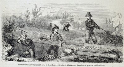 Minearbejdere (guldsøgende) franskmænd, der arbejder med den lange tom - i "" Tour du monde"" af French School