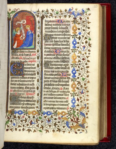 Miniature af bebudelsen, dekoreret initial 