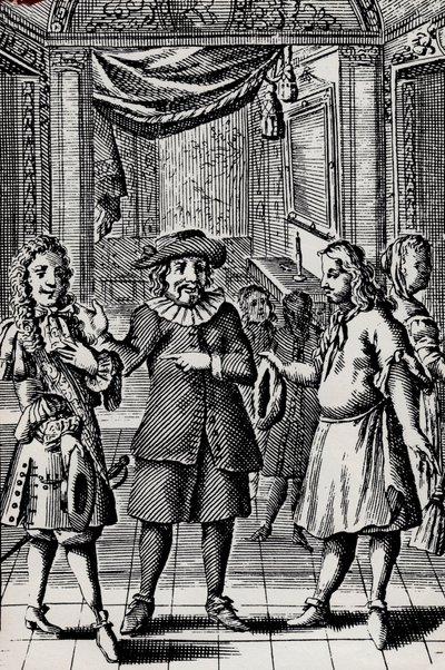 Grim, gravering fra Molieres værk, pseudonym for Jean-Baptiste Poquelin (1622-1673) - Scene de la piece af Moliere L