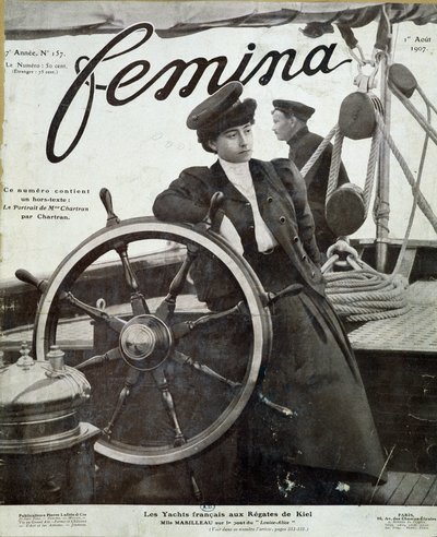 Miss Mabilleau på broen af yachten "" Louise-Alice""" ved Kiel-regattaen - i "" Femina"" af 01/08/1907 af French School