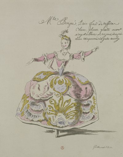 Miss Puvigne as Air, in Zoroastre, en libretto af Cahusac, komponeret af Jean-Philippe Rameau (1683-1764) faksimile af A. Guillaumot Fils, 1749 (farvestik) af French School