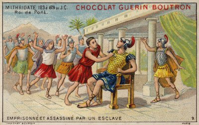 Mithridates VI af Pontus fængslet og myrdet af en slave (chromolitho) af French School