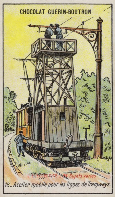 Mobil platform til reparation af luftledninger på sporveje (chromolitho) af French School