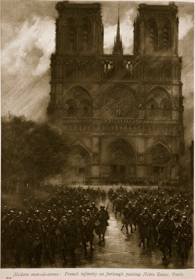 Moderne bevæbnede mænd: Fransk infanteri på orlov forbi Notre Dame, Paris, 1914-19 af French School