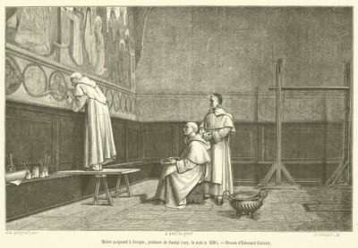 Munk maler en fresco (gravering) af French School