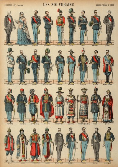 Monarchs of the World (farvet gravering) af French School