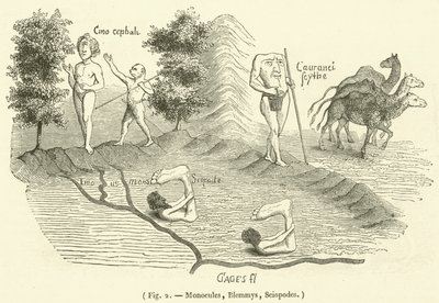 Monocules, Blemmys, Sciopodes (gravering) af French School