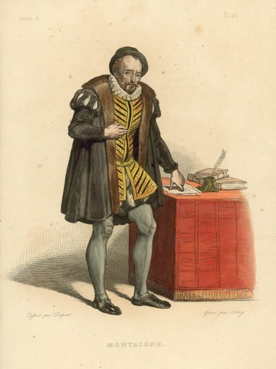 Montaigne (farvet gravering) af French School
