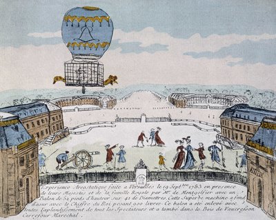 Montgolfiers første flyvning af dyrebeboet aerostat organiseret i Versailles, 19. september af French School