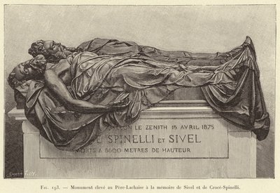 Monument rejst ved Pere-Lachaise til minde om Sivel og Croce-Spinelli (gravering) af French School