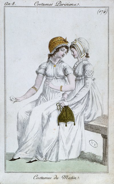 Morgenkjole, modetallerken fra Costumes Parisiens, 1800 af French School