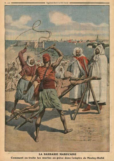 Marokkansk barbari, hvordan strejkende sømænd behandles, illustration fra 