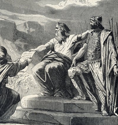 Moses beordrede Israels folk til at anerkende Josues autoritet (Moses valgte Joshua som sin efterfølger) Indgravering fra 