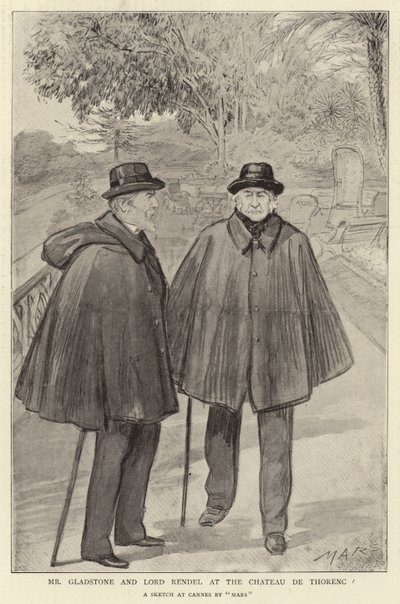 Mr Gladstone og Lord Rendel på Chateau de Thorenc (litho) af French School