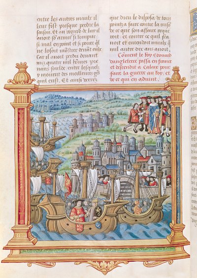 Ms.18 f.109v Edward IV af England lander i Calais, fra Memoires de Philippe de Commines af French School
