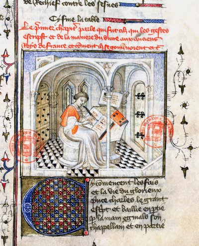 Ms.2028 A Monk Writing, fra Chroniques de Saint-Denis af French School