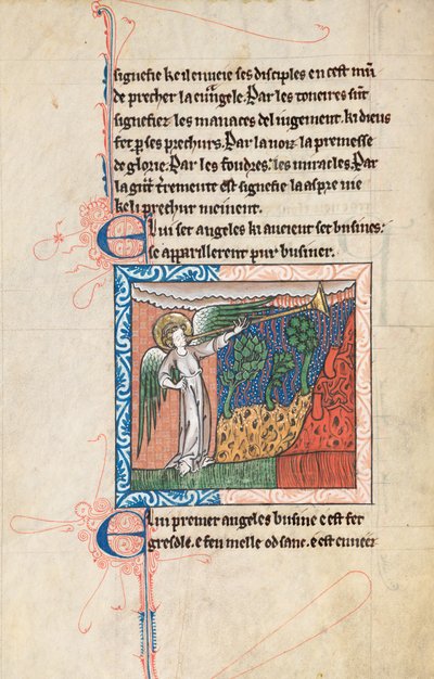 Ms65 f27v, Commentary on the Apocalypse of St John, slutningen af det 13. århundrede (pen & blæk og tempera på vellum) af French School