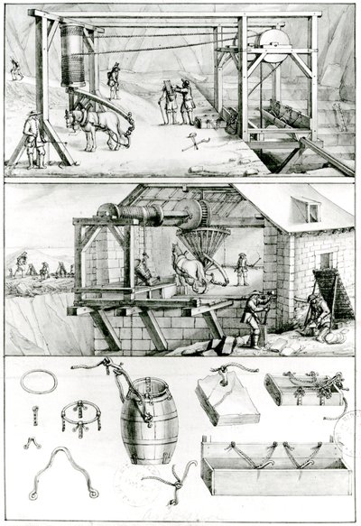 Ms 1064 fol.8 A Slate Quarry, fra Descriptions des Arts et Metiers af French School