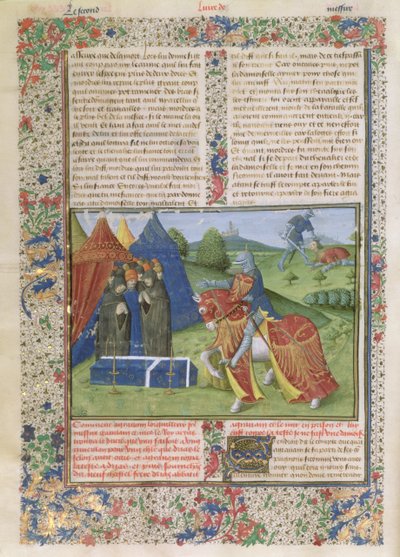 Ms 115 f.425v Lancelot Killing Sir Agravain (vellum) af French School