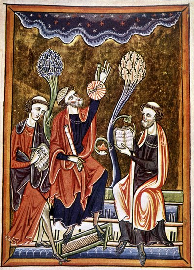 Ms 1186 f.1, The Astronomer, the Clerk and the Computist, faksimile af en miniature taget fra Salmernes Bog (Psalter) af St. Louis og Blanche de Castile af French School