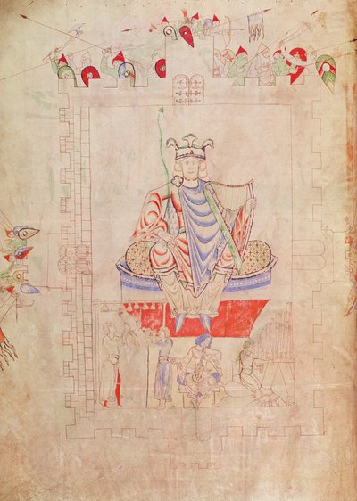 Ms. 1215 t.3 fol.13v Kong David i majestæt i centrum af Jerusalem, 1109 af French School