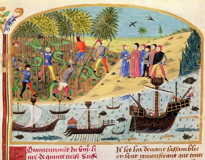 Ms 1335 f.180 Flotillen af Alexander den Store, fra Vie dAlexandre le Grand af French School