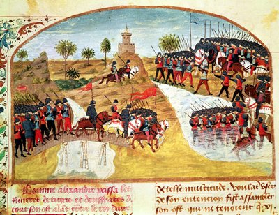 Ms 1335 f.62v Hvordan Alexander den Store (356-323 f.Kr.) krydsede Tigris og Eufrat, fra Vie dAlexandre le Grand af French School