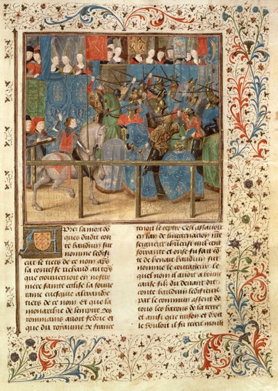 Ms 149 t.3 fol.82 En turneringsscene, fra Histoire des Nobles Princes de Hainaut, af Jacques de Guise af French School
