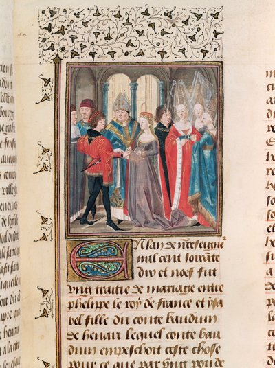 Frk. 149 t.3 fol.88 Ægteskabet mellem Philippe Auguste (1165-1223) konge af Frankrig og Isabelle af Hainault, datter af grev Baudouin af French School