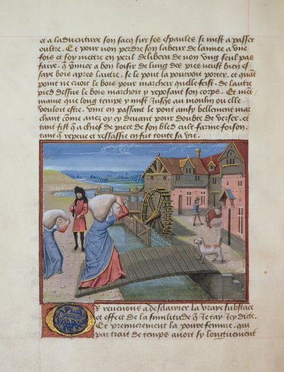 Ms 165 fol.48v A Watermill, fra lInstruction dun Jeune Prince af Rene dAnjou, c.1465-68 af French School