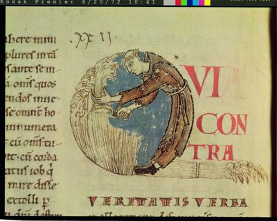 Ms 170 fol.75v Historikert initial Q, der viser en cisterciensermunk, der høster på markerne, fra Moralia i Job af pave Gregor den Store af French School