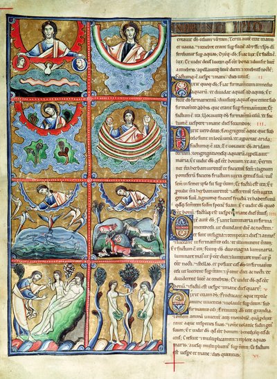Ms 1 f.4v Verdens skabelse, fra Souvigny-bibelen af French School