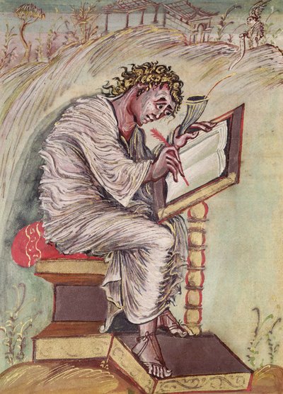 Ms 1 fol.18v St. Matthæus, fra Ebbo-evangelierne, c.816-835 af French School