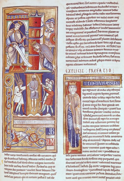 Ms 1 fol.284r Esther og Ahasverus og Hamans hængning, fra Souvigny-bibelen af French School