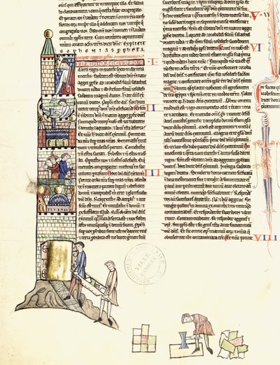 Ms 21 f.167v Konstruktion af et tårn af French School