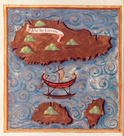 Ms 24224 Fol.20v Kort over Ladrones-øerne, fra en beretning om Ferdinand Magellans rejse af French School